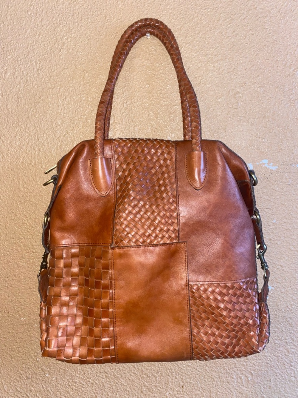 Large Patricia Nash Brown Woven Leather Shoulder Bag - Picture 1 of 12